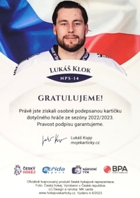 Lukáš Klok 2023 MK NPS bez podpisu PROMO ražba