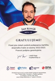 Jan Kovář 2023 MK NPS bez podpisu PROMO ražba