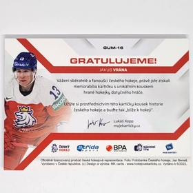 Jakub Vrána 2021/22 MK Národní tým Game used stick PROMO