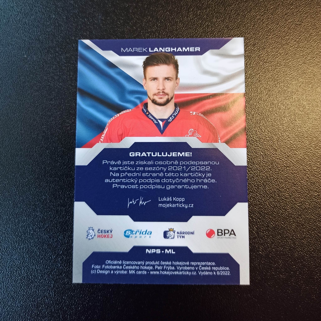 Marek Langhamer NPS 2022 bez podpisu PROMO Hokejové kartičky