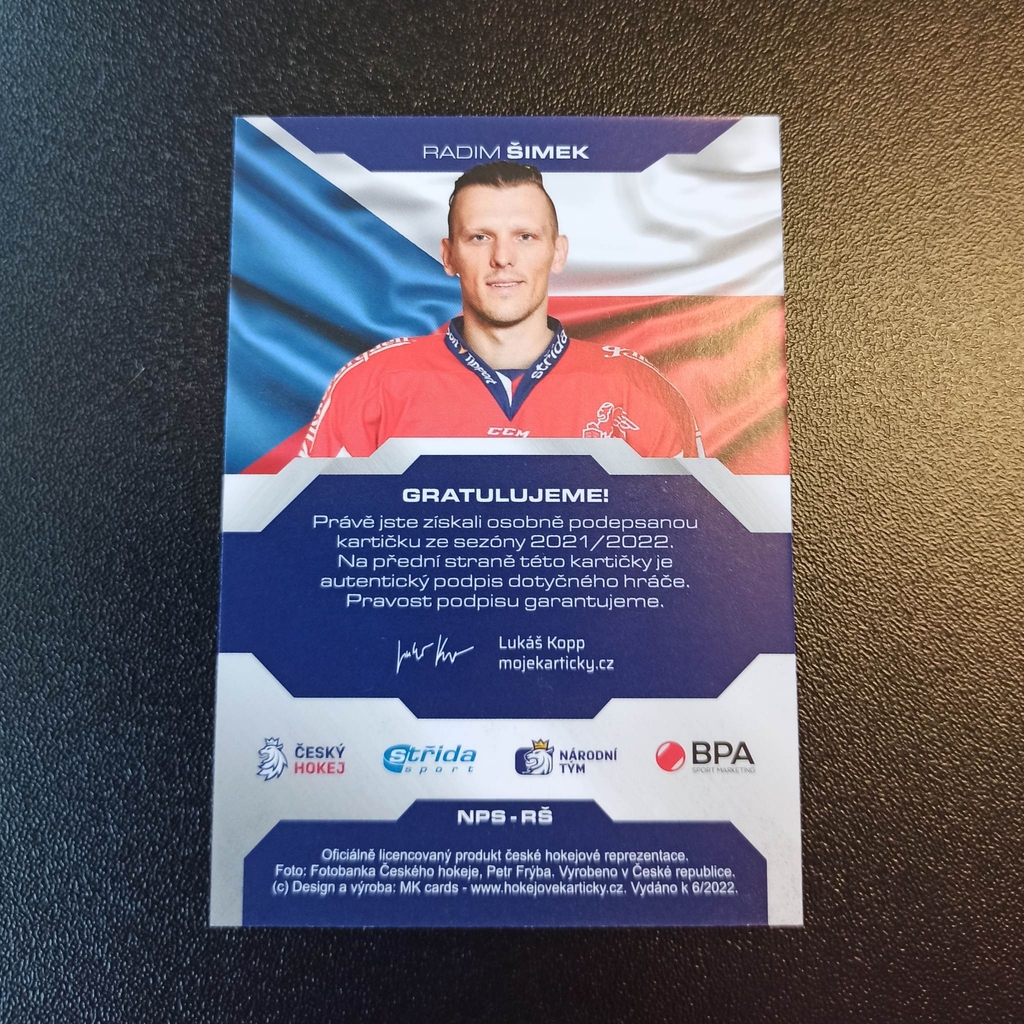 Radim Šimek NPS 2022 bez podpisu PROMO Hokejové kartičky